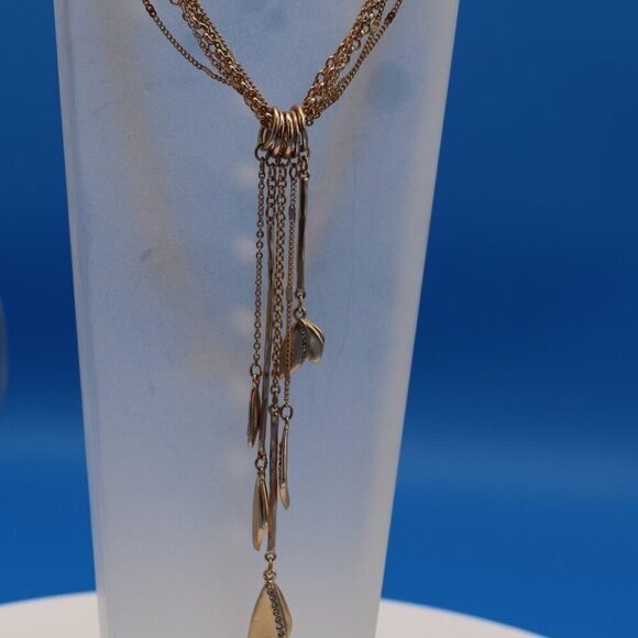 White House Black Market Gold Toned Five Strand Y Drop Style Necklace - Picture 3 of 9